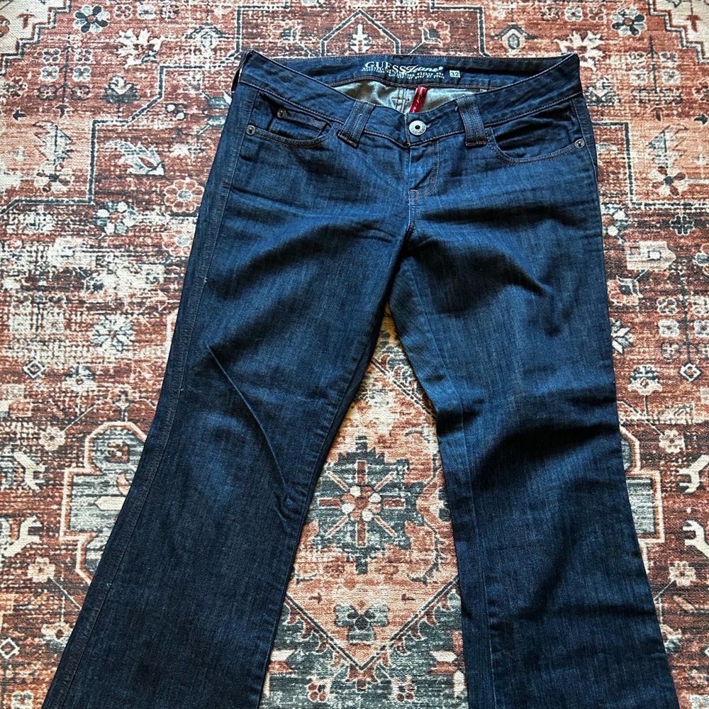 Super dark denim low rise flare Guess jeans